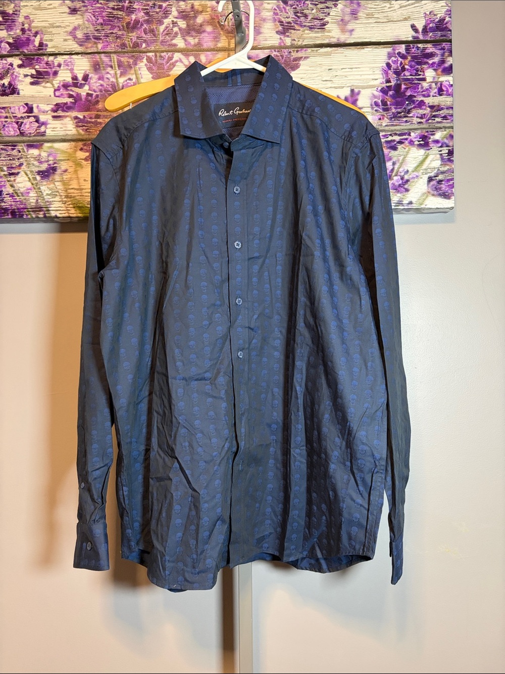 Robert Graham Modern Americana Navy Button-Down Shirt with Subtle Skull Pattern